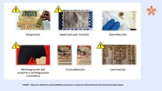 FUENTE : https://es.slideshare.net/socialbiblio/conservacin-y-restauracin-del-patrimonio-documental-principios-bsicos
 