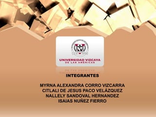 INTEGRANTES
MYRNA ALEXANDRA CORRO VIZCARRA
CITLALI DE JESUS PACO VELÁZQUEZ
NALLELY SANDOVAL HERNANDEZ
ISAIAS NUÑEZ FIERRO
 