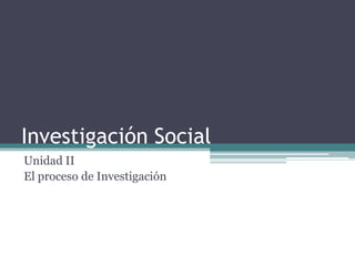 Investigación Social Unidad II El proceso de Investigación 