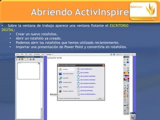 Calibrando la ActivBoardDesde el ordenador. Hacemos clic con el botón derecho del ratón en el icono del programa que aparece en la zona derecha de la barra de herramientas. En el menú que se despliega seleccionas calibrar. Aparecerá una pantalla que e indicará que hacer a continuación.Desde la pizarra. Acercando el ActivPen al botón iluminado de la llama que se encuentra en la parte superior izquierda del tablero y, esperando unos segundos aparecerá la pantalla de calibrado.Luego, bastará con seguir las indicaciones.TRUCO: para saber si está bien calibrada bastará deslizar el ActivPen por encima de la pizarra y ver si el puntero del ordenador sigue de cerca el movimiento del lápiz. Si es así el calibrado será correcto, si no, habrá que volver a calibrarla.