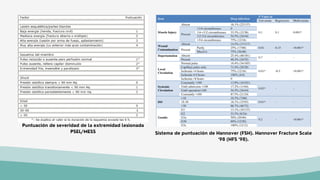 Sistema de puntuación de Hannover (FSH). Hannover Fracture Scale
‘98 (HFS ‘98).
Puntuación de severidad de la extremidad lesionada
PSEL/MESS
 
