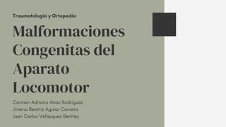 Malformaciones
Congenitas del
Aparato
Locomotor
Carmen Adriana Arias Rodríguez
Jimena Beatriz Aguiar Cervera
Juan Carlos Velázquez Benitez
Traumatología y Ortopedía
 