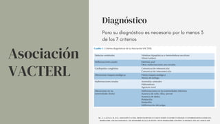 Asociación
VACTERL
Para su diagnóstico es necesario por lo menos 3
de los 7 criterios
Diagnóstico
MC, Á.-I., & CM, R.-M. (S/F). ASOCIACIÓN VACTERL. PRESENTACIÓN DE UN CASO EN SESIÓN ANATOMO- PATOLÓGICA Y CONSIDERACIONES GENERALES.
MEDIGRAPHIC.COM. RECUPERADO EL 2 DE SEPTIEMBRE DE 2023, DE HTTPS://WWW.MEDIGRAPHIC.COM/PDFS/ACTPEDMEX/APM-2017/APM175F.PDF
 