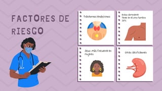 FACTORES DE
RIESGO
Trastornos endocrinos
Brazo dominante
Tener en el otro hombro
30%
Sexo: Más frecuente en
mujeres
Otras calcificaiones
 