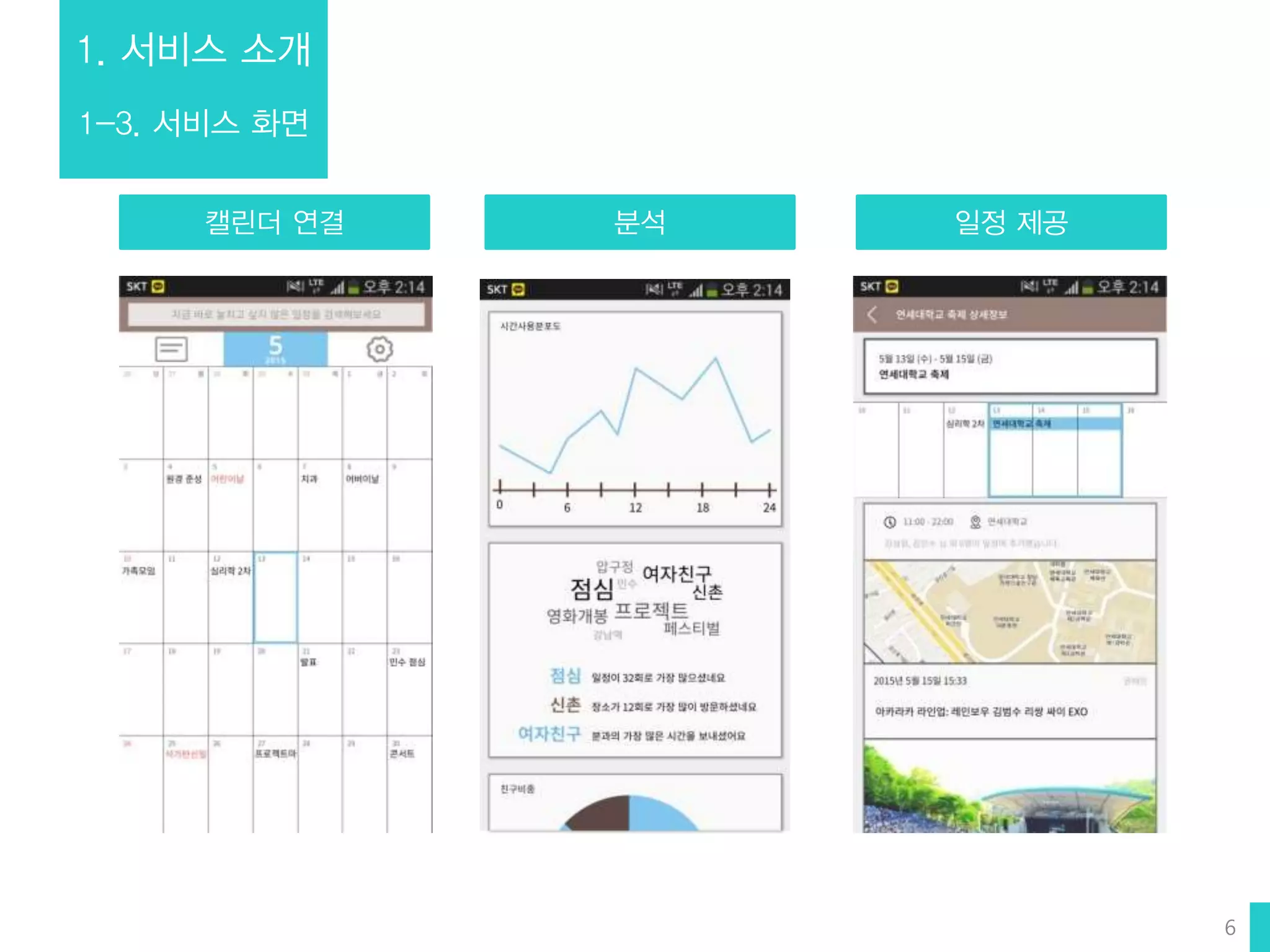 1. 서비스 소개
1-3. 서비스 화면
6
분석 일정 제공캘린더 연결
 