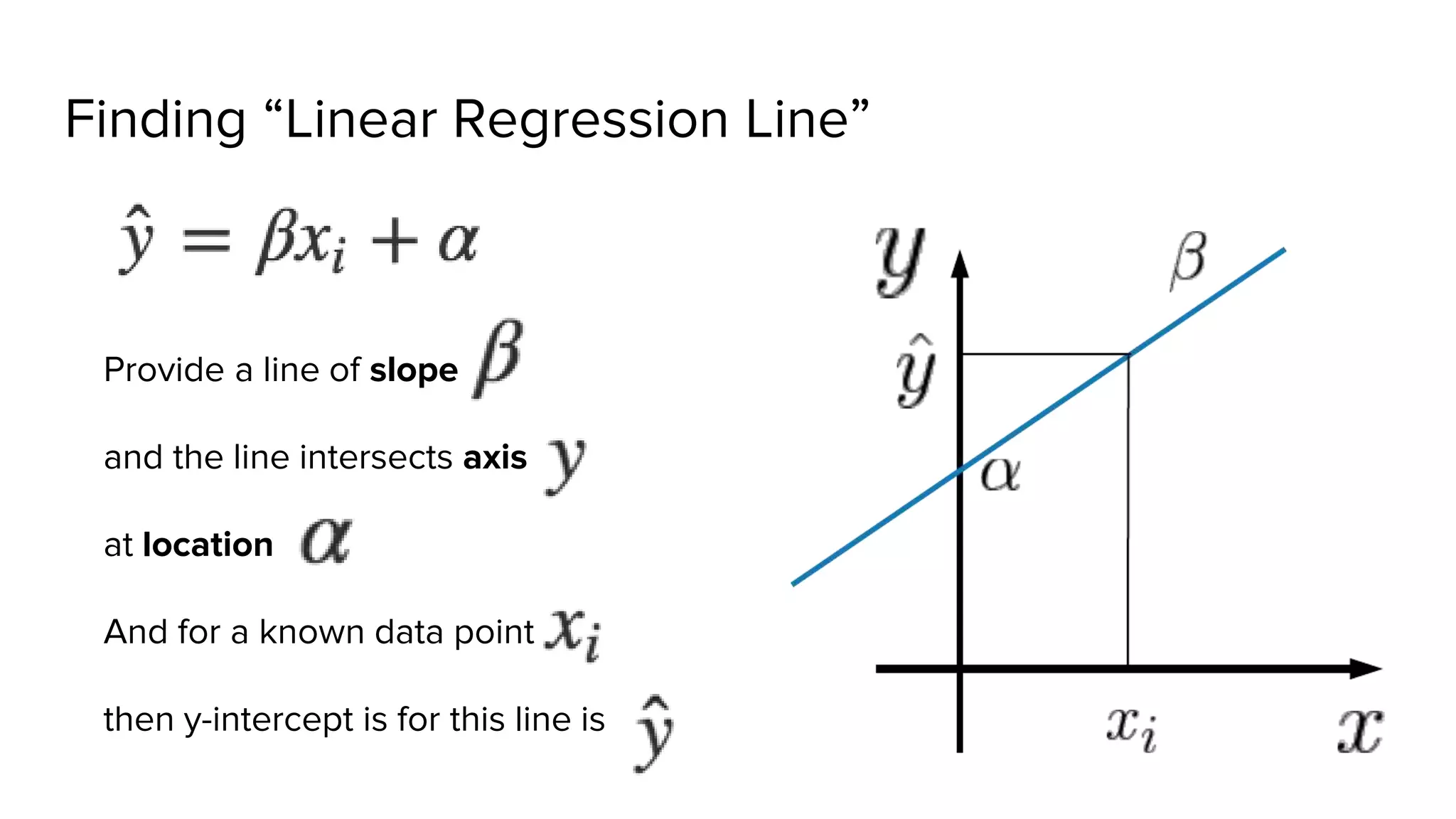 Finding “Linear Regression Line”
Provide a line of slope
and the line intersects axis
at location
And for a known data point
then y-intercept is for this line is
 