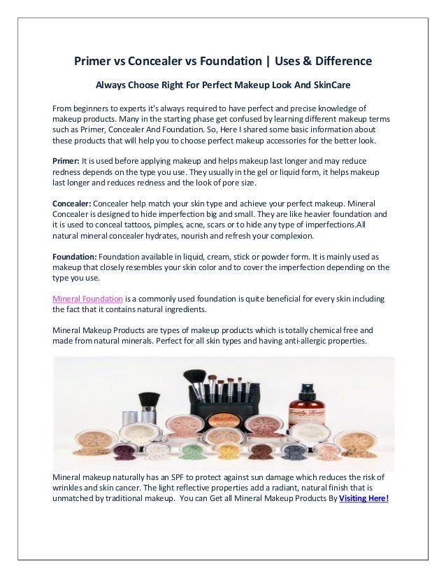 Primer vs concealer vs foundation difference uses
