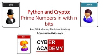 Python and Crypto:
Prime Numbers in with n
bits
Prof Bill Buchanan, The Cyber Academy
http://asecuritysite.com
 