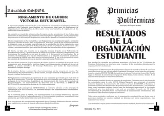 Primicias Nº 74 RESULTADOS DE LA ORGANIZACIÓN ESTUDIANTIL.
