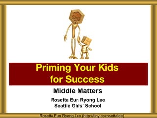 Priming Your Kids
   for Success
        Middle Matters
      Rosetta Eun Ryong Lee
       Seattle Girls’ School

Rosetta Eun Ryong Lee (http://tiny.cc/rosettalee)
 