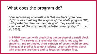 The I in PRIMM - Code Comprehension and Questioning | PDF