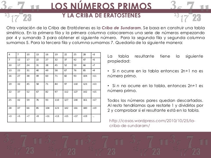 Los Números Primos y la Criba de Eratóstenes