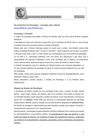 Primórdios da psicologia evolução como ciência