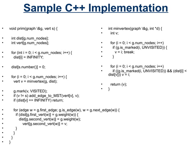 Prim's Algorithm on minimum spanning tree | PPT