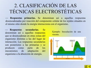 2. CLASIFICACIÓN DE LAS
TÉCNICAS ELECTROSTÉTICAS
 Respuestas primarias. Se denominan así a aquellas respuestas
desencaden...