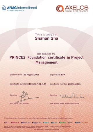 PRINCE2 Foundation Certificate