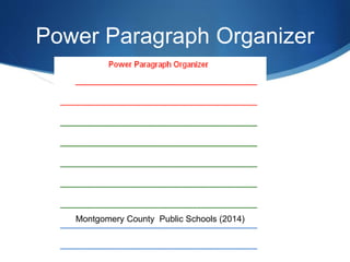 Power Paragraph Organizer 
Montgomery County Public Schools (2014) 
 