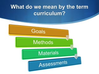 What do we mean by the term 
curriculum? 
 
