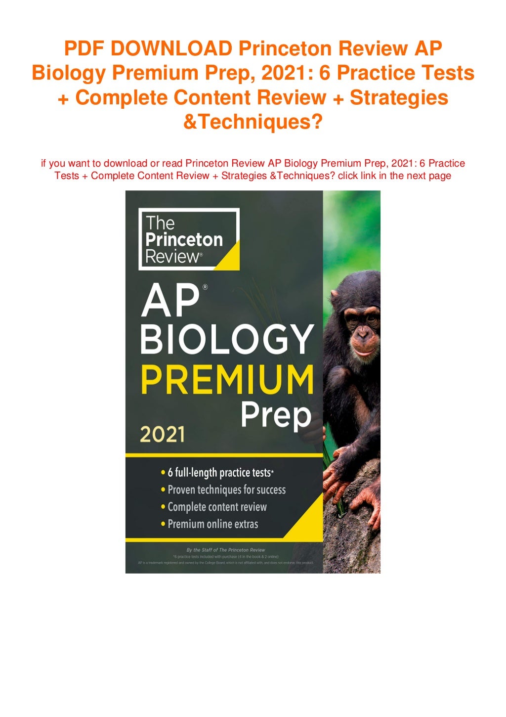 Princeton Review AP Biology Premium Prep, 2021 6 Practice Tests