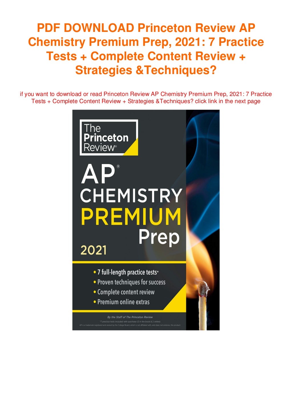 Princeton Review AP Chemistry Premium Prep, 2021 7 Practice Tests