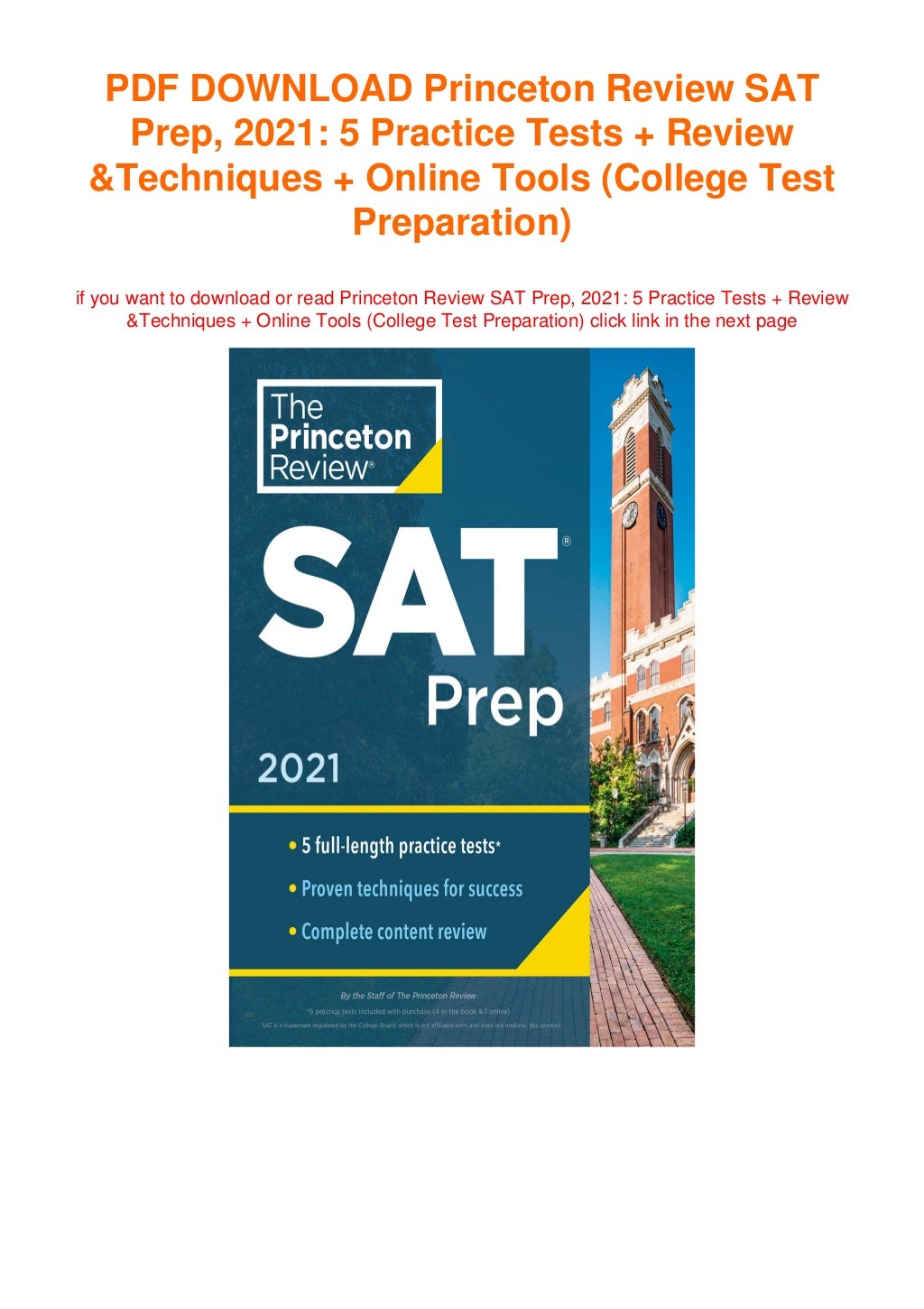Princeton Review SAT Prep, 2021 5 Practice Tests + Review