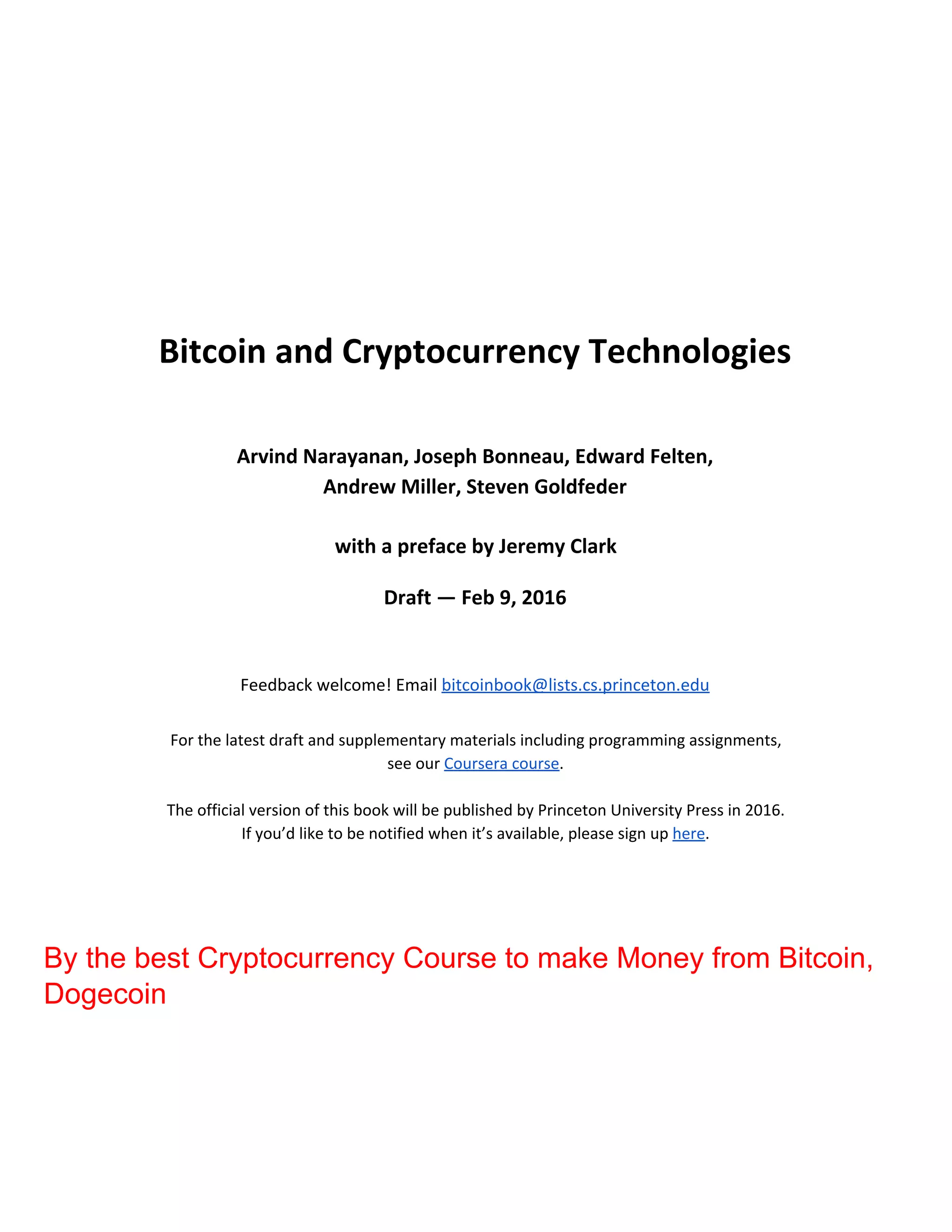 Bitcoin and Cryptocurrency Technologies | PDF