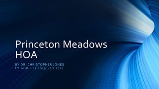Princeton Meadows
HOA
BY DR. CHRISTOPHER JONES
FY 2018 - FY 2019 - FY 2020
 