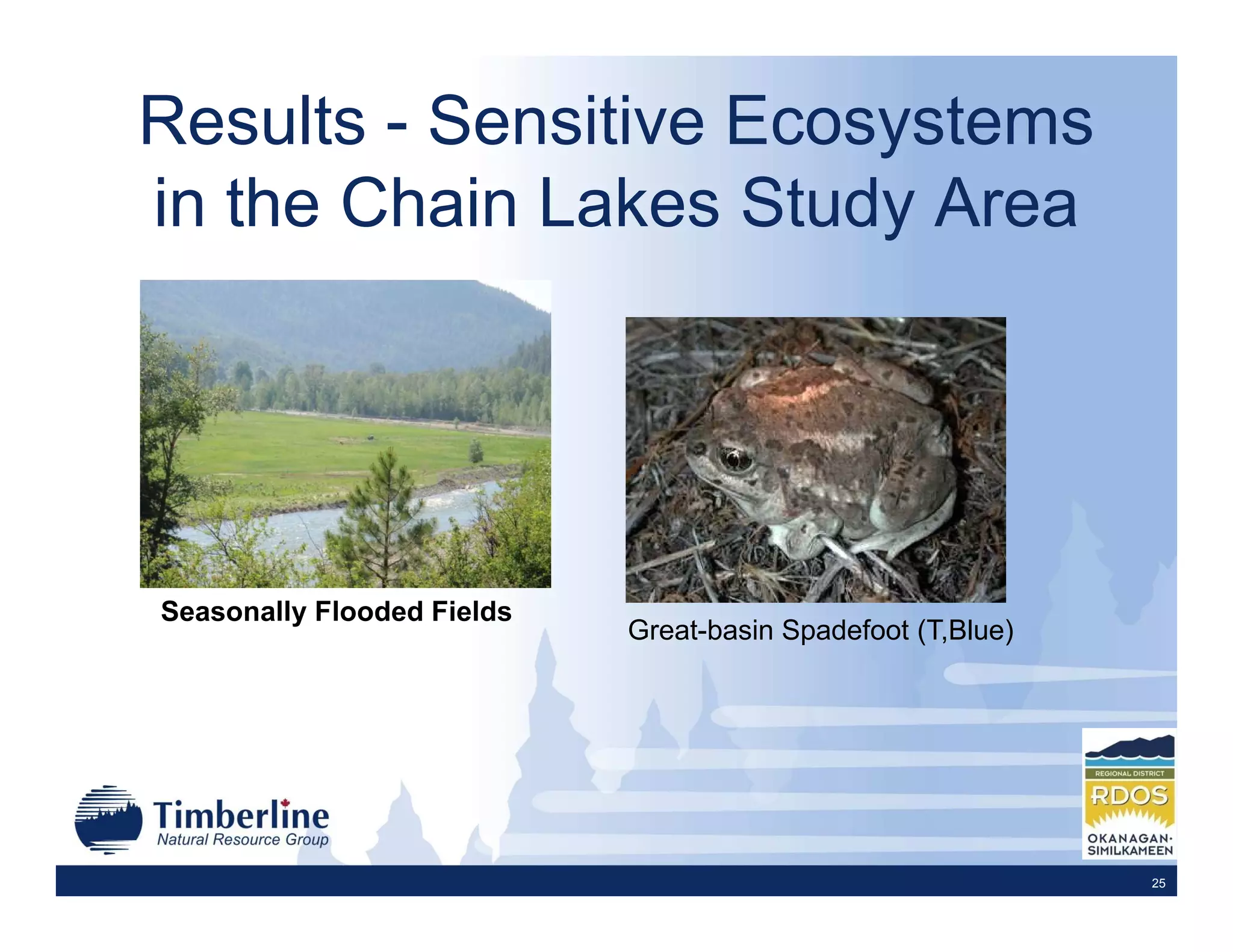 Results - Sensitive Ecosystems
in the Chain Lakes Study Area




Seasonally Flooded Fields
                            Great-basin Spadefoot (T,Blue)




                                                             25
 