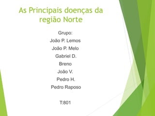 As Principais doenças da
região Norte
Grupo:
João P. Lemos
João P. Melo
Gabriel D.
Breno
João V.
Pedro H.
Pedro Raposo
T:801
 