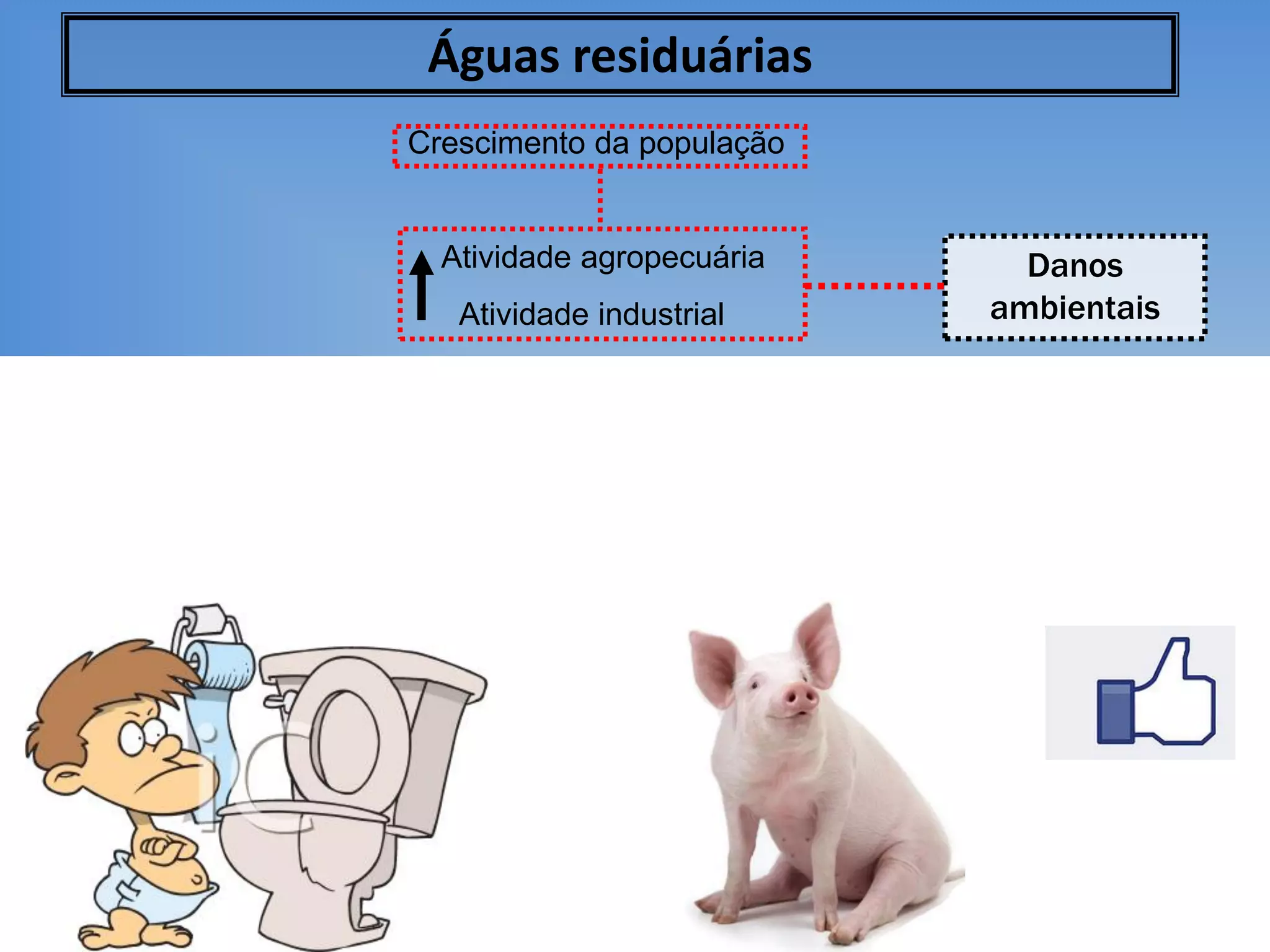 Águas residuárias
Crescimento da população

Atividade agropecuária
Atividade industrial

Danos
ambientais

 