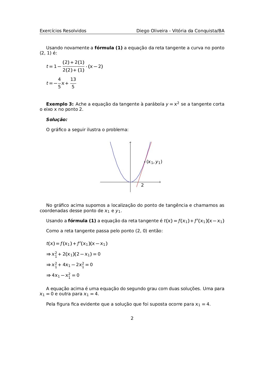 Equação Da Reta Tangente A Curva Exercicios Resolvidos