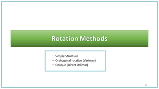 • Simple Structure
• Orthogonal rotation (Varimax)
• Oblique (Direct Oblimin)
38
 