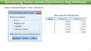 60
Analyze – Dimension Reduction – Factor – Factor Scores
What it looks like in SPSS Data View
 
