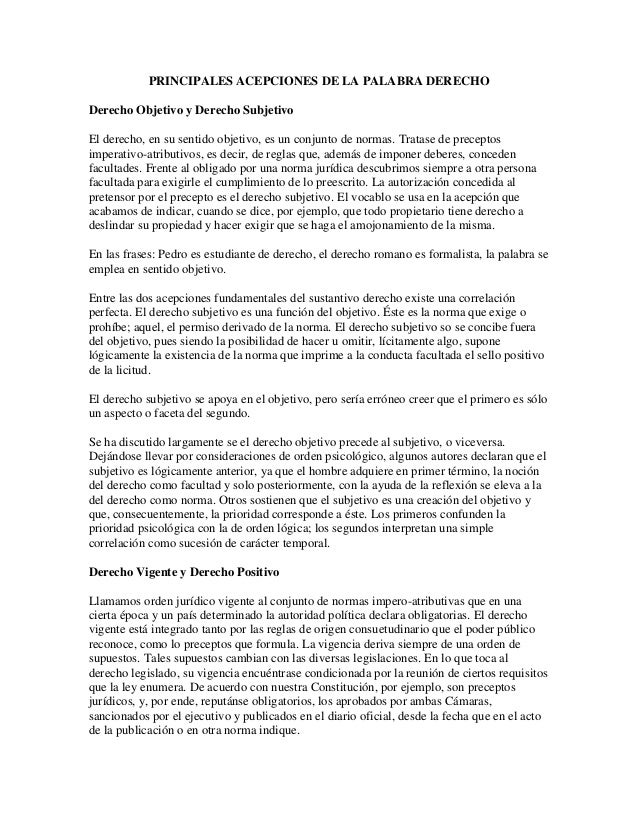 Principales acepciones de la palabra derecho