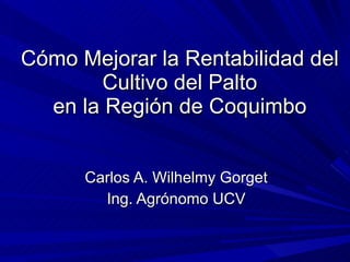 Cómo Mejorar la Rentabilidad del Cultivo del Palto en la Región de Coquimbo Carlos A. Wilhelmy Gorget Ing. Agrónomo UCV 