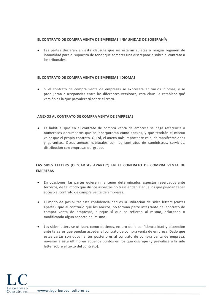 Principales cláusulas del contrato de compra venta de empresa iii