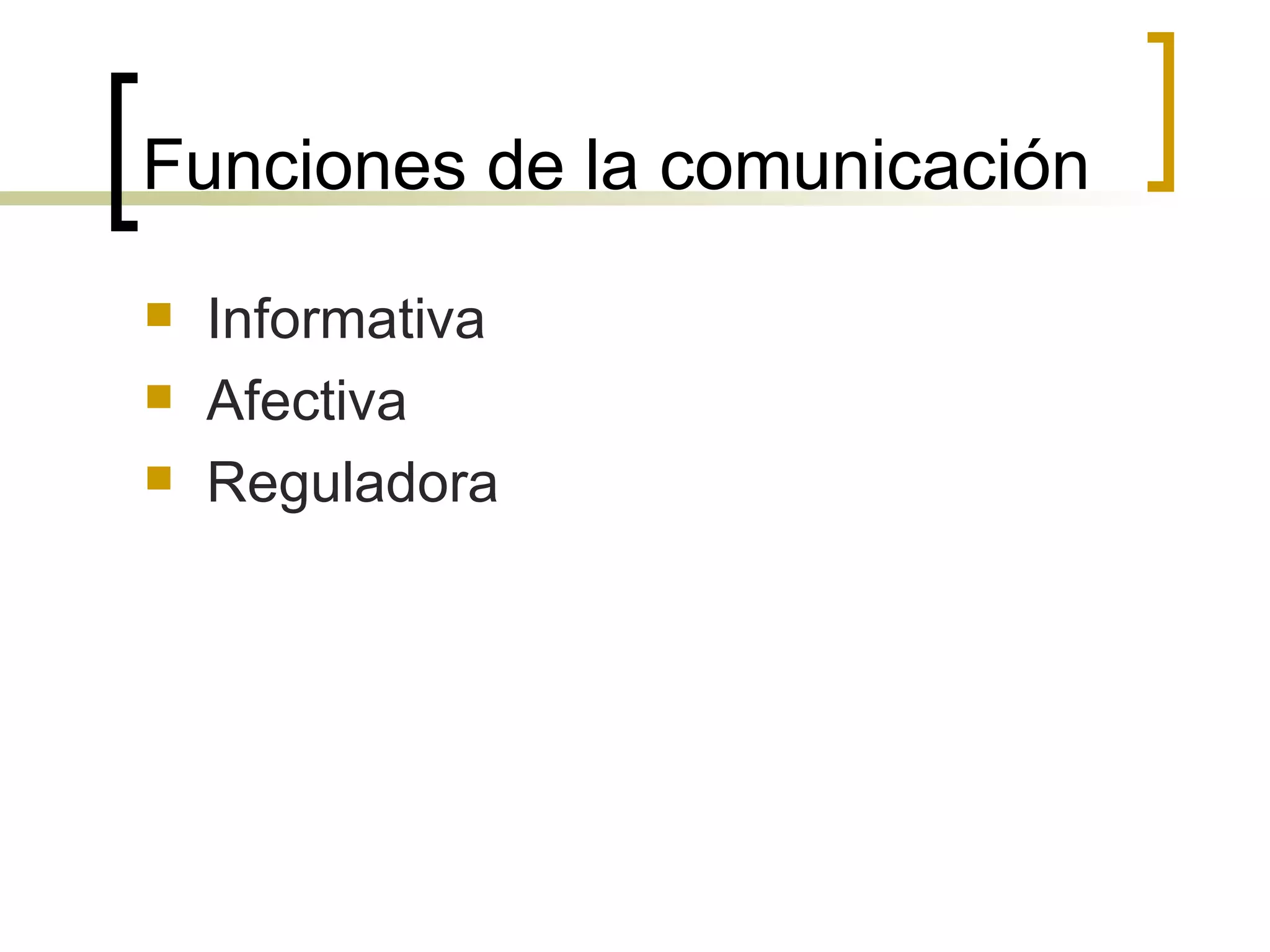 Funciones de la comunicación Informativa Afectiva Reguladora 