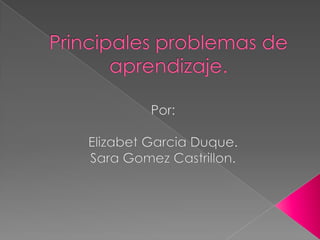 Principales problemas de aprendizaje. Por:  ElizabetGarcia Duque. Sara GomezCastrillon. 