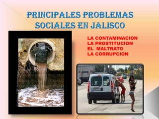 PRINCIPALES PROBLEMAS SOCIALES EN JALISCO LA CONTAMINACION LA PROSTITUCION  EL  MALTRATO LA CORRUPCION 