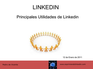 LINKEDIN Principales Utilidades de Linkedin www.exprimiendolinkedin.com Pedro de Vicente 12 de Enero de 2011 