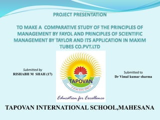 Submitted by
RISHABH M SHAH (17) Submitted to
Dr Vimal kumar sharma
TAPOVAN INTERNATIONAL SCHOOL,MAHESANA
 