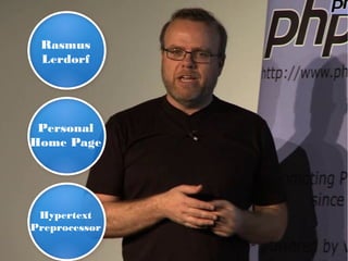 Rasmus
Lerdorf
Personal
Home Page
Hypertext
Preprocessor
 