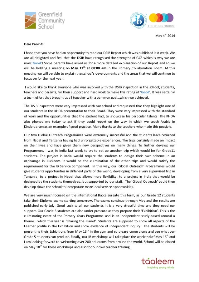 principal may letter greenfield community school student teacher letter to parents