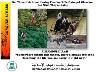ALHAMDULLILLAH
“Somewhere within this planet, there’s always someone
dreaming the life you are living in right now.”
No, These Kids Aren't Having Fun. You'll Be Outraged When You
See What They're Doing
2/37
CONQUERSTRESS
 