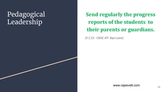 Pedagogical
Leadership
Send regularly the progress
reports of the students to
their parents or guardians.
(9.2.23 - CBSE Aff. Bye-Laws)
26
www.rajeevelt.com
 