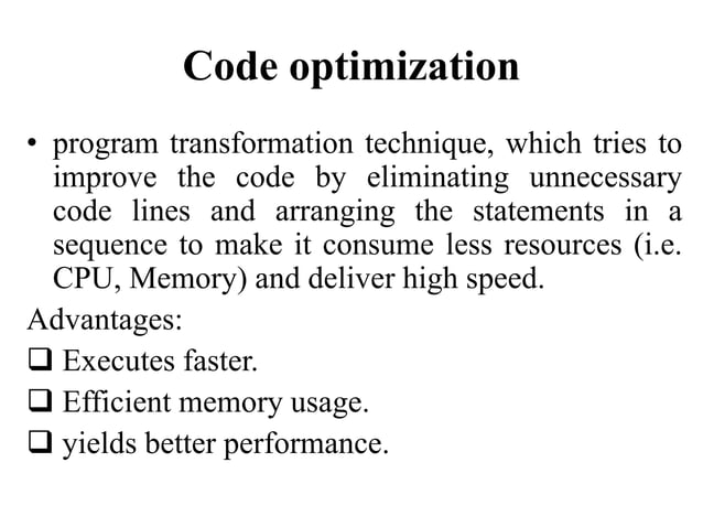 Principal Sources of Optimization in compiler design | PPT