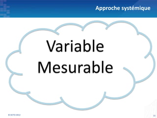 Approche systémique




               Variable
              Mesurable

© OCTO 2012                               15
 