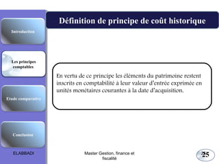 Les principes comptables fondamentaux

Définition de principe de coût historique
Introduction

Les principes
comptables

E...