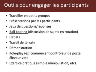 Atelier de formation des formateurs en sante animale et habitat: principes de formation des adultes