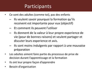Atelier de formation des formateurs en sante animale et habitat: principes de formation des adultes
